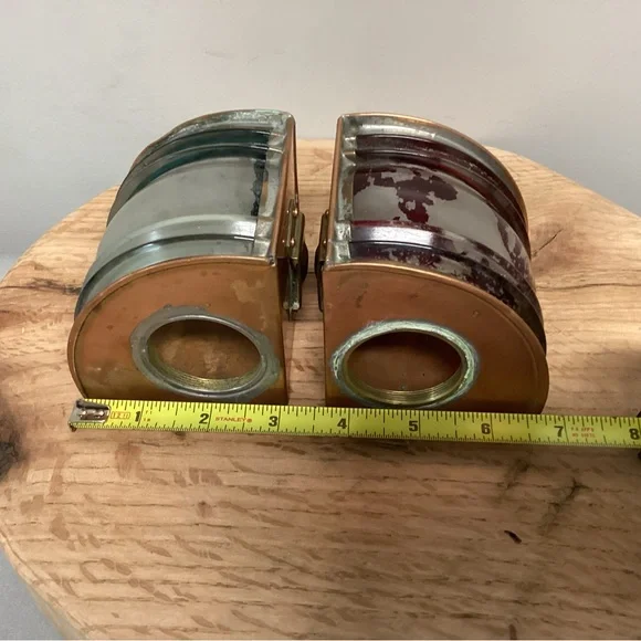 🟠 Vintage - Antique ? Copper Brass & Glass Crafted Nautical Boat Lanterns Rare